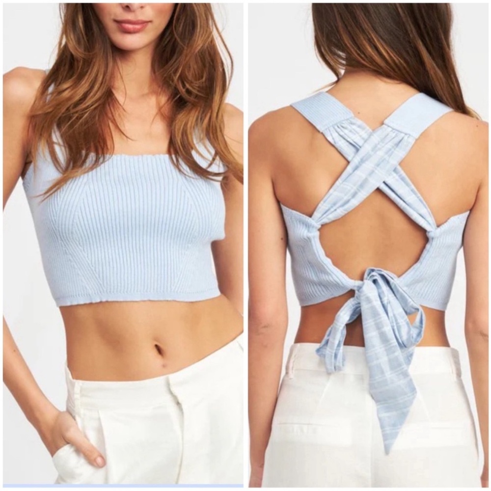 NWT Emory Park Light Blue Ribbed knit Crop Top - Picture 5 of 7